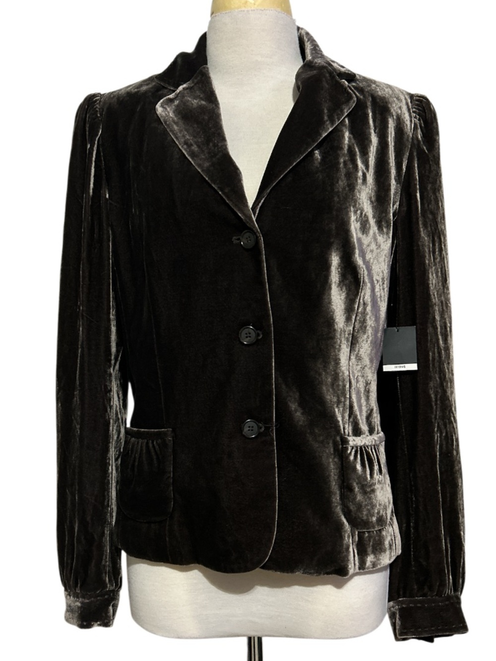 TAHARI Dark Mocha Brown Silk
Blend Crushed Velvet Blazer
Women's Size Large